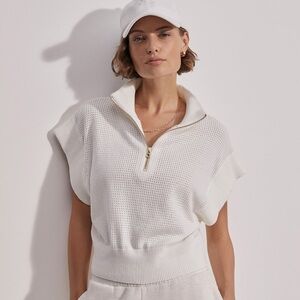 Varley Fulton Cropped Knit Sweater Vest - Creamy White/Gold - Size Small